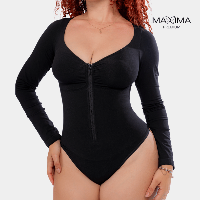 Body Moldeador Zipper Manga Larga 3 en 1 Push Up  con Control de abdomen y brazos - Premium
