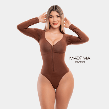 Body Moldeador Zipper Manga Larga 3 en 1 Push Up  con Control de abdomen y brazos - Premium
