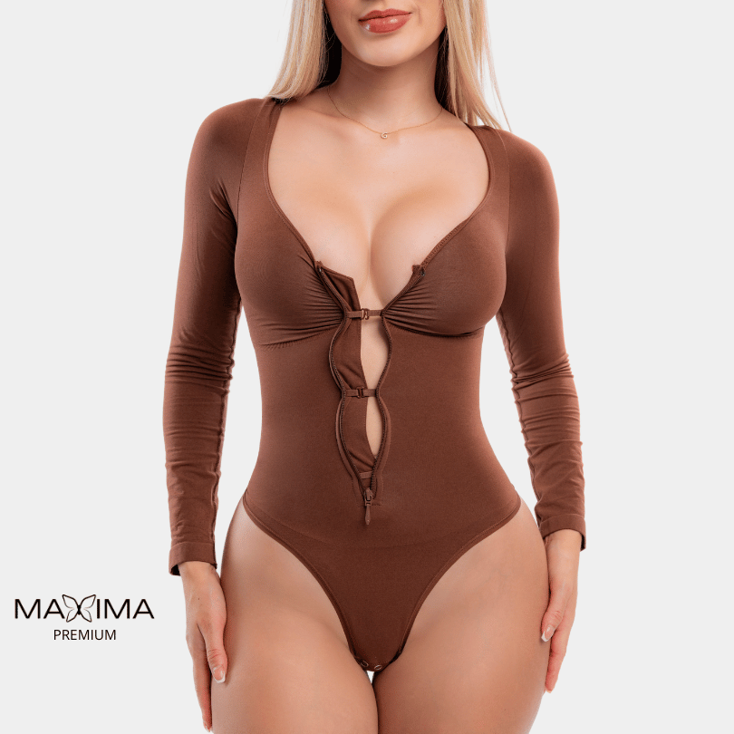 Body Moldeador Zipper Manga Larga 3 en 1 Push Up  con Control de abdomen y brazos - Premium