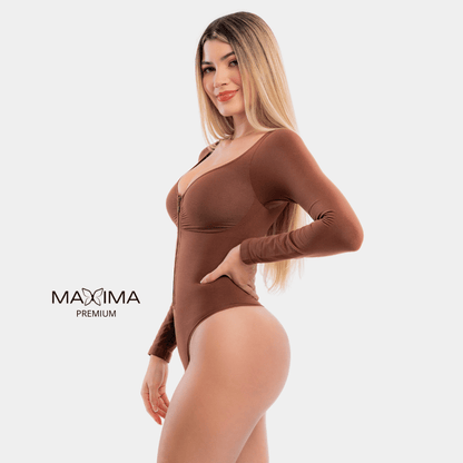 Body Moldeador Zipper Manga Larga 3 en 1 Push Up  con Control de abdomen y brazos - Premium