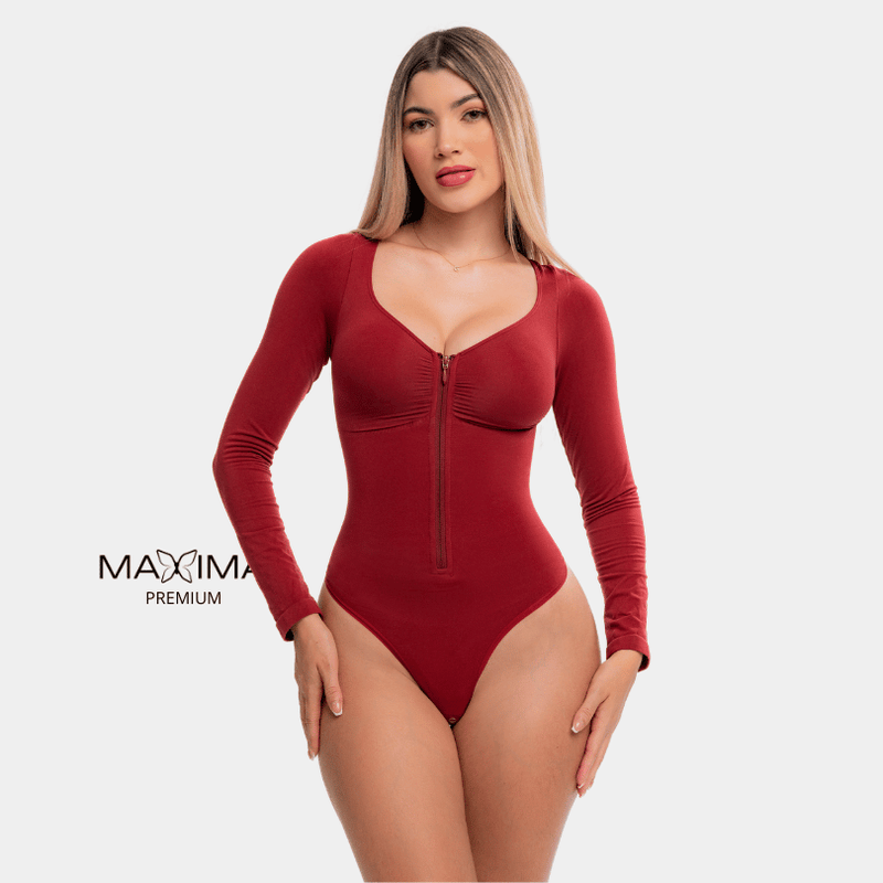 Body Moldeador Zipper Manga Larga 3 en 1 Push Up  con Control de abdomen y brazos - Premium