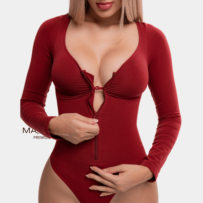 Body Moldeador Zipper Manga Larga 3 en 1 Push Up  con Control de abdomen y brazos - Premium