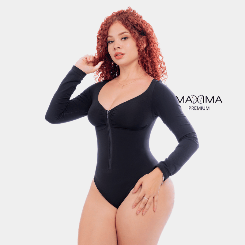 Body Moldeador Zipper Manga Larga 3 en 1 Push Up  con Control de abdomen y brazos - Premium