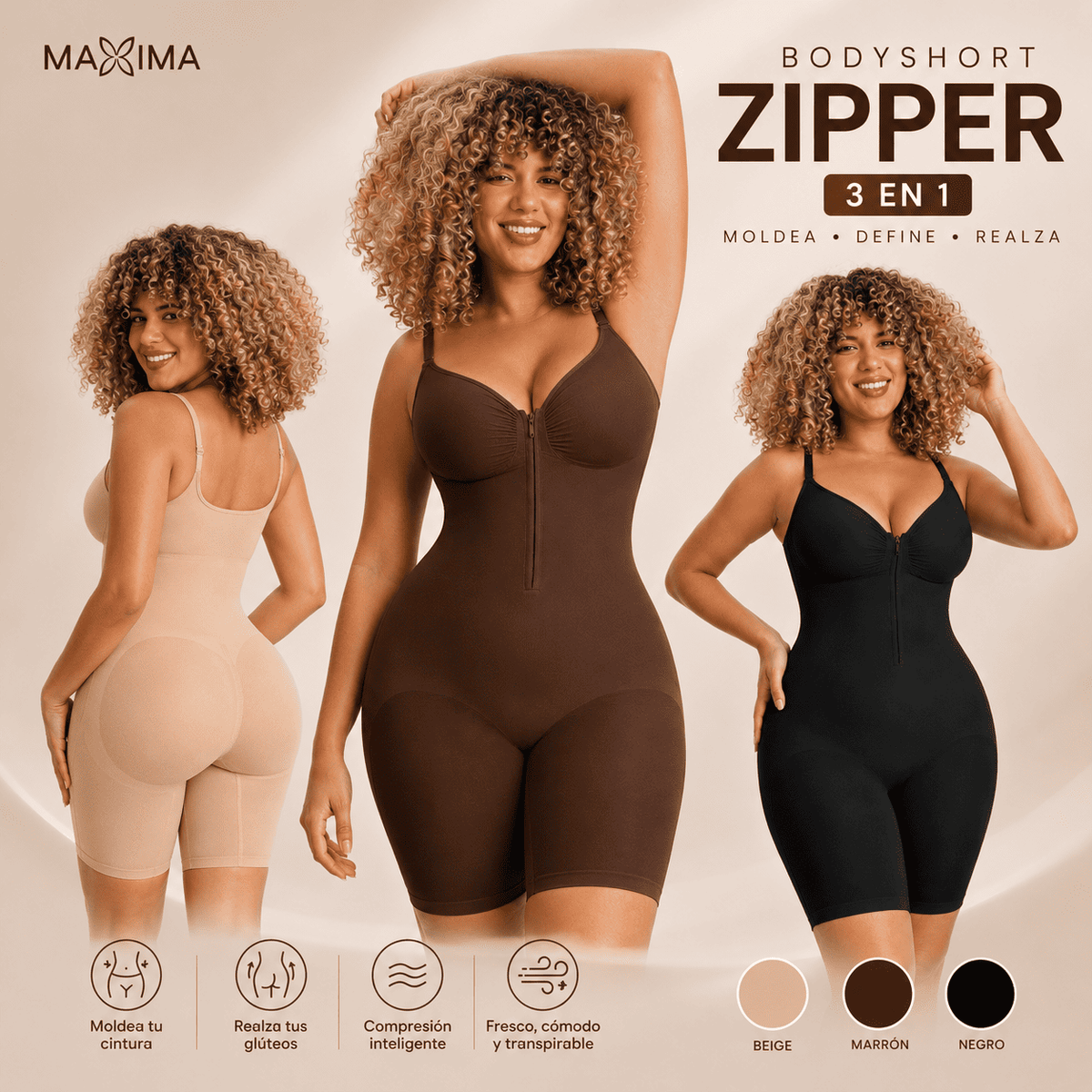 Bodyshort con zipper 3 en 1