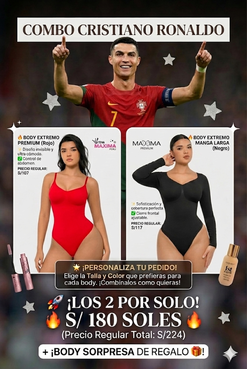 COMBO CRISTIANO RONALDO 1 BODY EXTREMO + 1 BODY MANGA LARGA EXTREMO