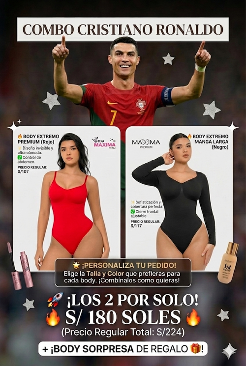 COMBO CRISTIANO RONALDO 1 BODY EXTREMO + 1 BODY MANGA LARGA EXTREMO